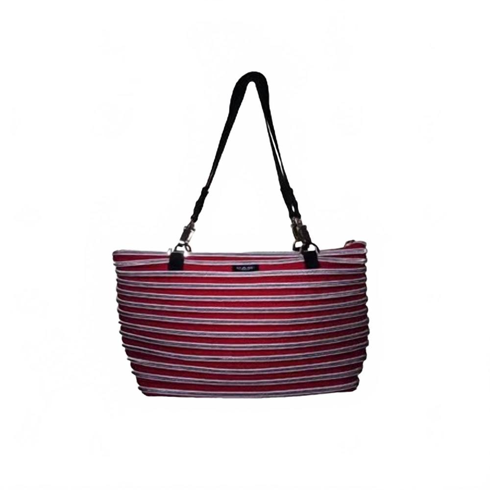 NEW BAM BAGS flat bottom tote bag in red/silver